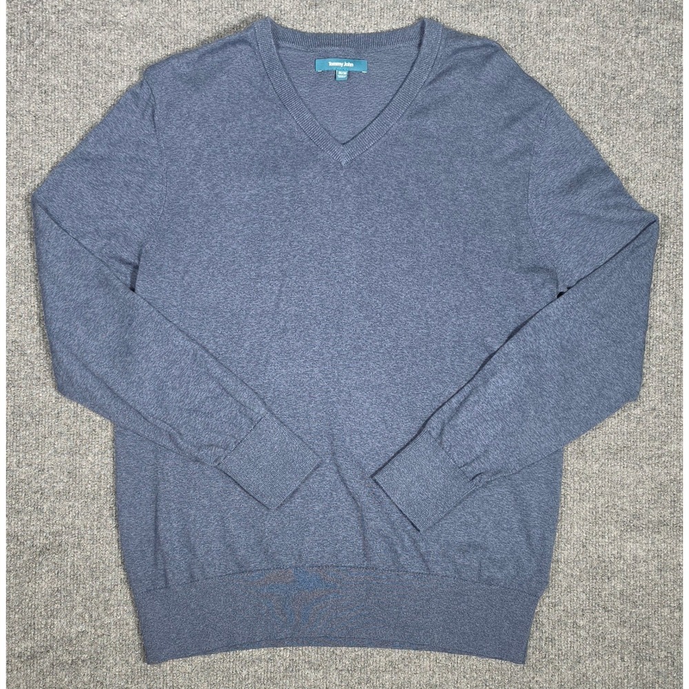 Tommy John Mens V-Neck Sweater Blue Cotton Modal Knit Pullover SS20 Size Medium